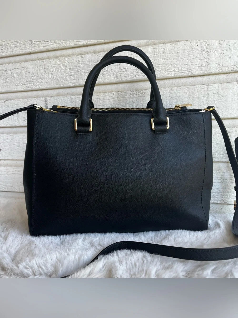 MICHAEL KORS Black Leather Selma Raven Bedford Astor Satchel Tote Handbag